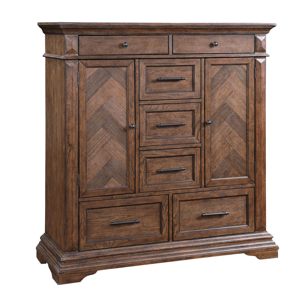 Discover the Mar Vista Door Chest, a testament to enduring craftsmanship and thoughtful design. Constructed from solid Rubberwood and Oak veneers, this piece promises robust strength and longevity. The rich walnut finish, achieved through meticulous distr