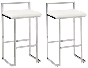 Wowing with a slim but sturdy profile and sculptural design, this bar stool is sure to whet your appetite for ultra-contemporary style. Its comfortably cushioned seat is covered in a fabulous white faux leather, while the metal frameâ€™s chrome-tone finis