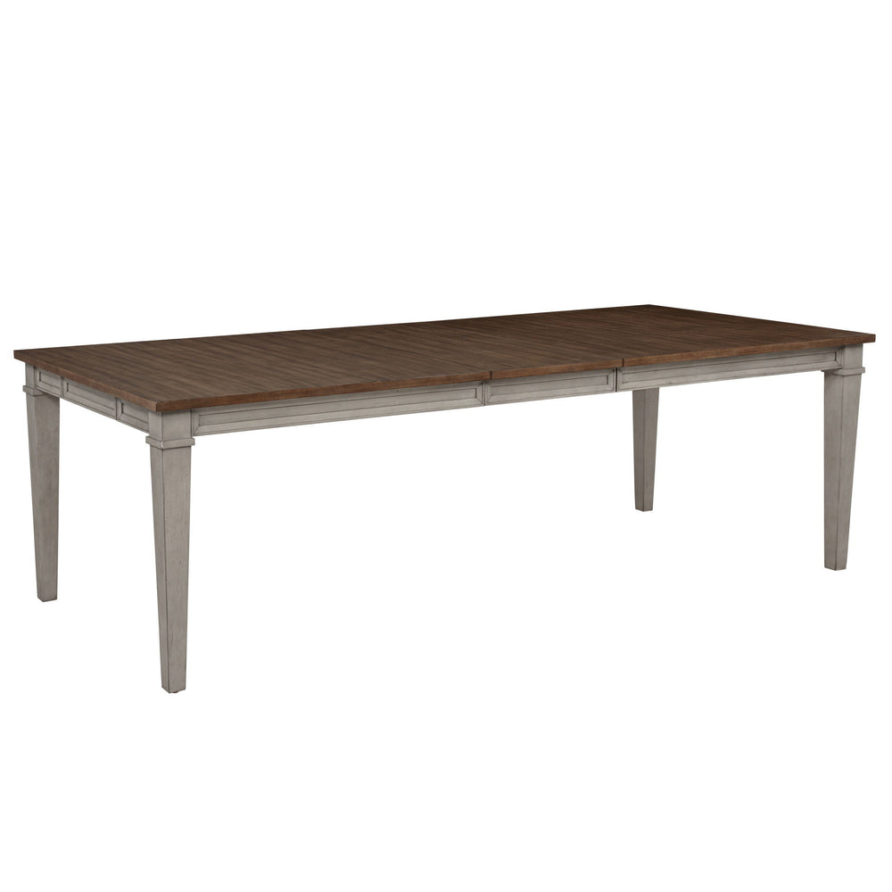 The Mariana Rectangle Dining Table in Vintage CrÃ¨me is expertly crafted from solid Rubberwood, premium manufactured woods, and authentic Acacia wood veneers, ensuring both durability and timeless beauty. Its meticulous multi-step finish in a vintage crÃ¨