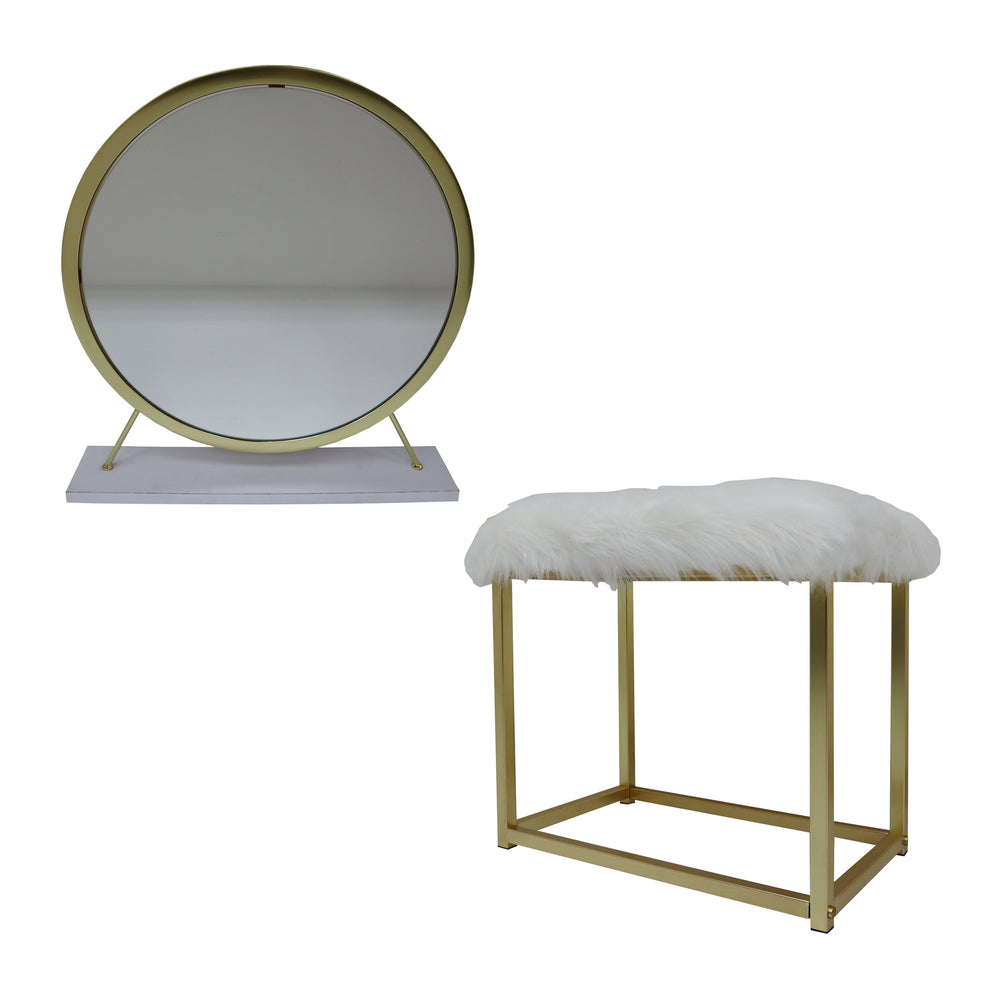 Adao - Vanity Mirror - Faux Fur, Mirror - White - 19-"