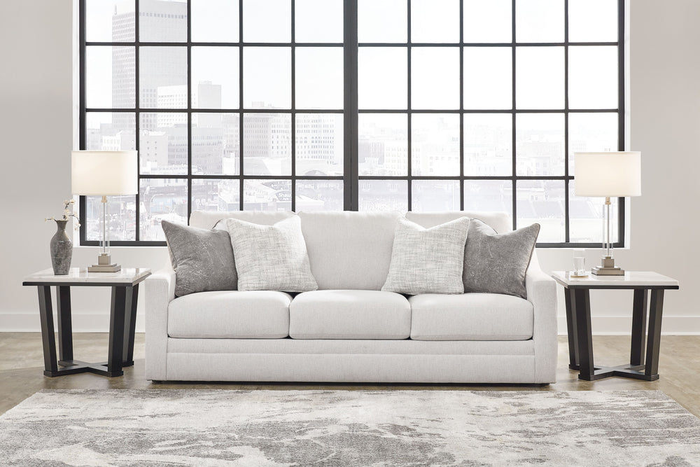 Clean lines and a streamlined silhouette define the architectural attitude of this sofa. Textured accent pillows in complementary colors add subtle contrast, while plush reversible cushions beckon your body to sit down, get comfy and relax completely.<br>