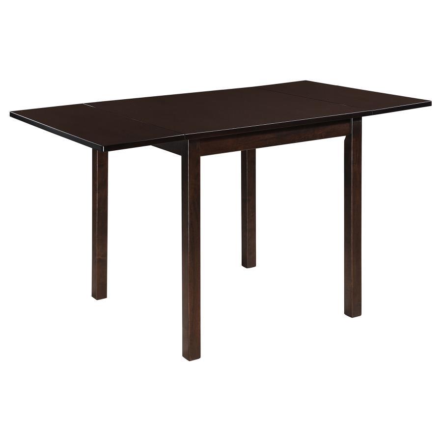 Perfect for a small dining room or kitchen nook, this cappuccino dining table features a classic silhouette. The rich and deep finish warms up even the most neutral of spaces. Fold up the table ends to accommodate for guests, or leave them down for a stun