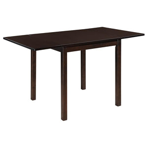 Perfect for a small dining room or kitchen nook, this cappuccino dining table features a classic silhouette. The rich and deep finish warms up even the most neutral of spaces. Fold up the table ends to accommodate for guests, or leave them down for a stun