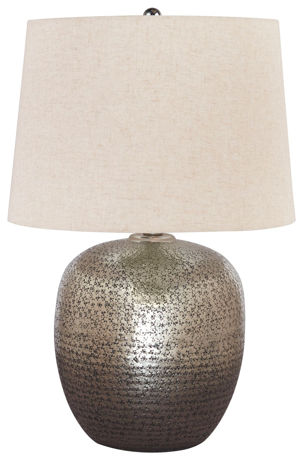 Stay trendy with hammered aluminum that exudes urban refinement. This table lampâ€™s silvertone sheen will fill any space with well-lit splendor.<br><br><b>Additional Dimensions</b><br><ul><li>Shade: 0-"</li><li>Base: 0-"</li><li>Cord length: 100-"</li></