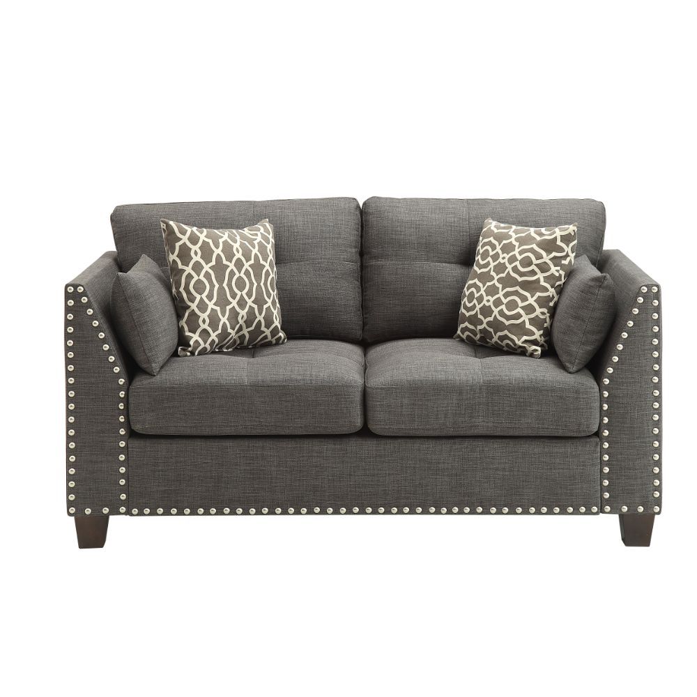 KD, w/4 Pillows Features: Buttonless Tufted (Back/Seat), Nailhead Trim (Armrest/Base) Loose Back & Seat Cushion (3+3) Backrest Style: Cushion Seat Construction: Pocket Coil, Inside Frame: Wood, Ply, Foam
