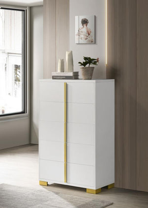  an excellent option for your updated bedroom ensemble. Modern design details produce a chic vertical chest with an Art Deco vibe and tons of storage space. Made of wood produ