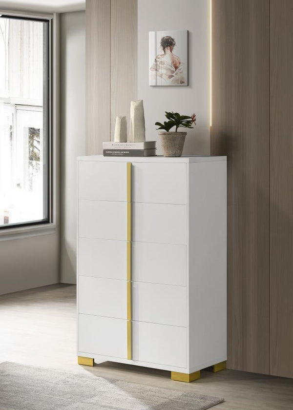  an excellent option for your updated bedroom ensemble. Modern design details produce a chic vertical chest with an Art Deco vibe and tons of storage space. Made of wood produ