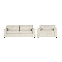 Introducing the Kylo 2 Piece Sofa and Cuddle Chair Set, a versatile and cozy addition to any living space. Crafted with 100% polyester natural chiffon beige easy-care fabric, this transitional set is at home in any dÃ©cor. Both pieces feature square arms 