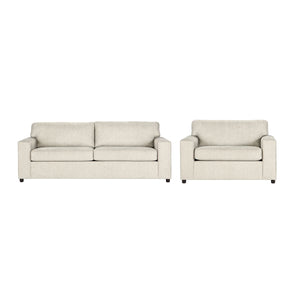Introducing the Kylo 2 Piece Sofa and Cuddle Chair Set, a versatile and cozy addition to any living space. Crafted with 100% polyester natural chiffon beige easy-care fabric, this transitional set is at home in any dÃ©cor. Both pieces feature square arms 