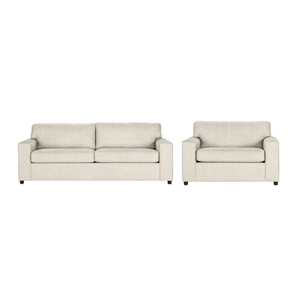 Introducing the Kylo 2 Piece Sofa and Cuddle Chair Set, a versatile and cozy addition to any living space. Crafted with 100% polyester natural chiffon beige easy-care fabric, this transitional set is at home in any dÃ©cor. Both pieces feature square arms 