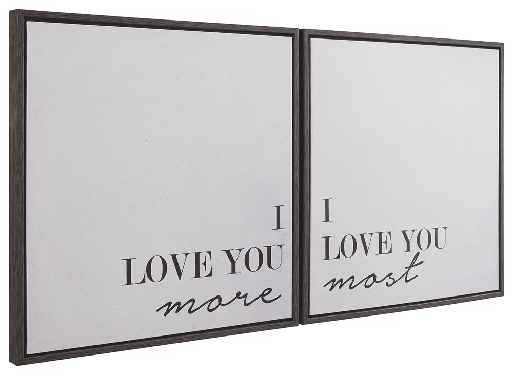 Send an important message with this graphic set of two gallery-wrapped canvases on your walls. Whether this is for your bedroom, your childâ€™s room or the family room, everyone will feel the love you share with this typographical art.<br/><br/><b>Product