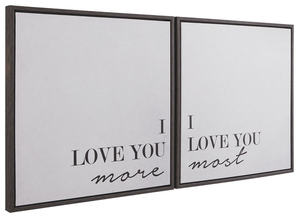 Send an important message with this graphic set of two gallery-wrapped canvases on your walls. Whether this is for your bedroom, your childâ€™s room or the family room, everyone will feel the love you share with this typographical art.<br/><br/><b>Product