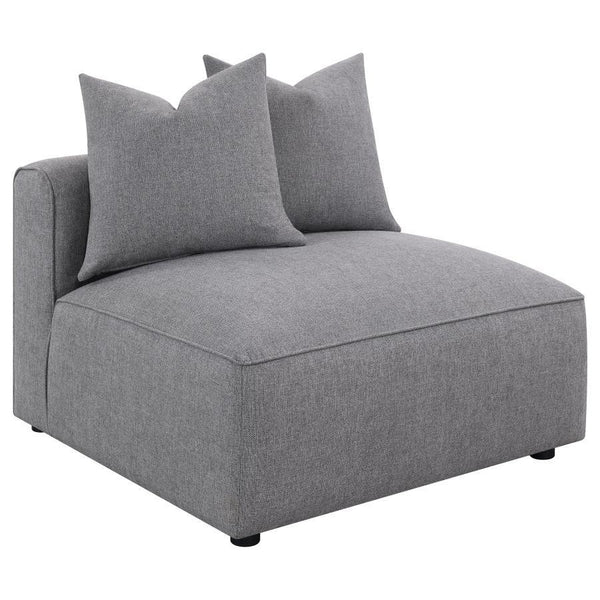 Customize your sectional sofa and slip in this contemporary modular armless chair. A perfect addition to extend your seating capabilities in a living room or entertainment area, this modular chair is as versatile as they come. A neutral color palette pres