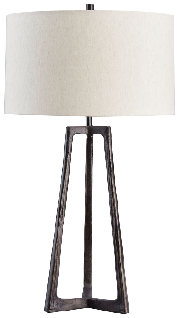 With its structural metal base and antiqued black finish, this table lamp takes a decidedly different stance on style. Whether youâ€™re a fan of vintage chic or industrial hip, itâ€™s an illuminating choice.<br><br><b>Additional Dimensions</b><br><ul><li>