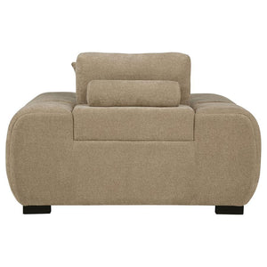 neutral upholstery enhances its cozy appeal. A durable frame 