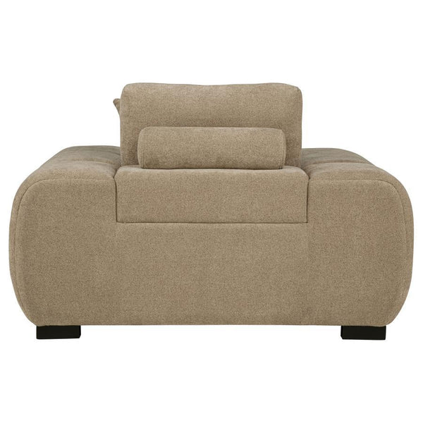  neutral upholstery enhances its cozy appeal. A durable frame 