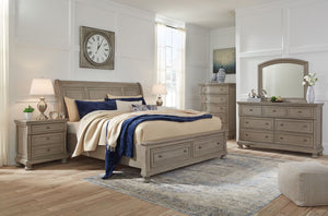  this queen sleigh bed with storage sports serene sophistication. Forever classic design detailsâ€”inlaid panels