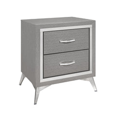 The Huxley 2-Drawer Nightstand in Gray combines contemporary glam with durable construction, making it a perfect addition to any modern bedroom. This nightstand is carefully crafted from manufactured woods and eco-friendly decorative laminate, ensuring it