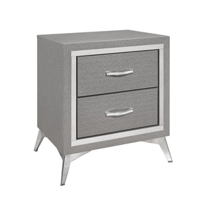 The Huxley 2-Drawer Nightstand in Gray combines contemporary glam with durable construction, making it a perfect addition to any modern bedroom. This nightstand is carefully crafted from manufactured woods and eco-friendly decorative laminate, ensuring it