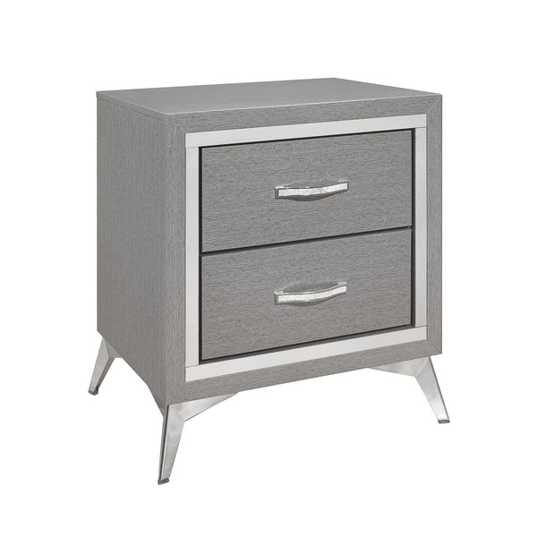 The Huxley 2-Drawer Nightstand in Gray combines contemporary glam with durable construction, making it a perfect addition to any modern bedroom. This nightstand is carefully crafted from manufactured woods and eco-friendly decorative laminate, ensuring it