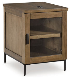 Made for the everyday, this chairside end table is a sleek complement to your casual contemporary living room. Youâ€™ll love the refined-yet-relaxed vibe of its contrasting medium brown finish and matte black legs. Simultaneously store and display decor b