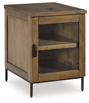 Made for the everyday, this chairside end table is a sleek complement to your casual contemporary living room. Youâ€™ll love the refined-yet-relaxed vibe of its contrasting medium brown finish and matte black legs. Simultaneously store and display decor b
