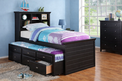 TWIN BED W/TRUNDLE-BLACK W. DRAWERS