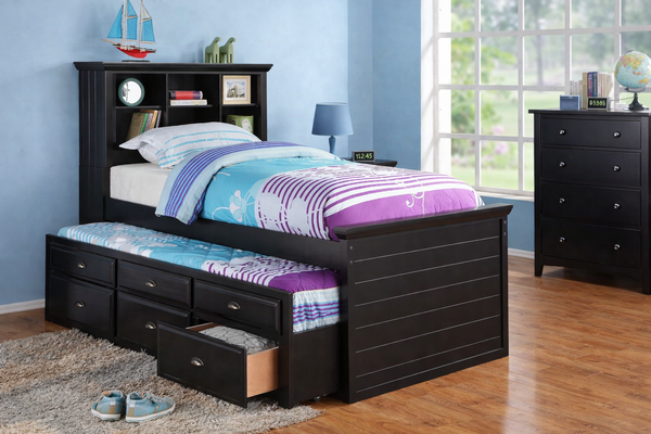 TWIN BED W/TRUNDLE-BLACK W. DRAWERS