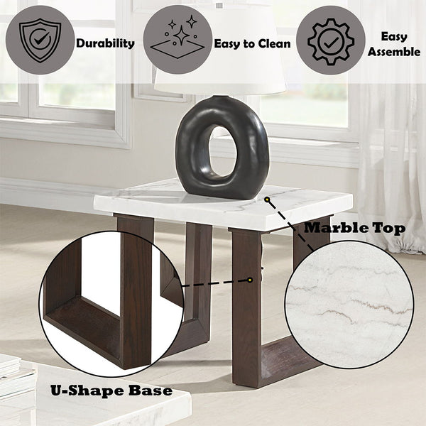 Edwyn - End Table With Marble Top - White