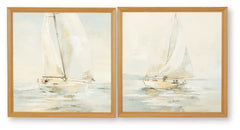 The quiet beauty of sailboats gliding across the water is expertly captured in this wall art set. Soft, dreamy colors and graceful brush strokes evoke a sense of calm and relaxation. Whether they-'re hung together or separately, these beautifully framed c