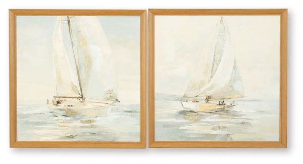 The quiet beauty of sailboats gliding across the water is expertly captured in this wall art set. Soft, dreamy colors and graceful brush strokes evoke a sense of calm and relaxation. Whether they-'re hung together or separately, these beautifully framed c