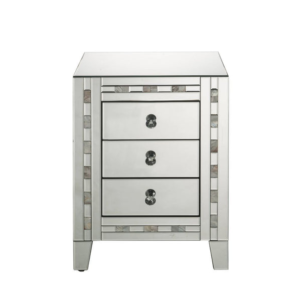 Style and storage abound in the pretty and practical design of the Nasa Side Table. Three drawers offer plentiful enclosed storage for remotes, magazines, or any other items you prefer to keep close at hand. Its three drawers boast crystal knobs and frame