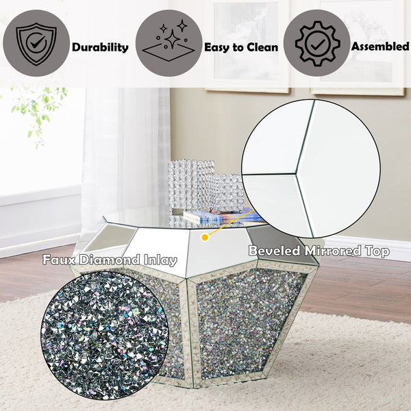Noralie - Coffee Table - Mirrored - Wood - 18"