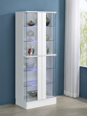  complemented by clear tempered glass doors that encase six tiers of
