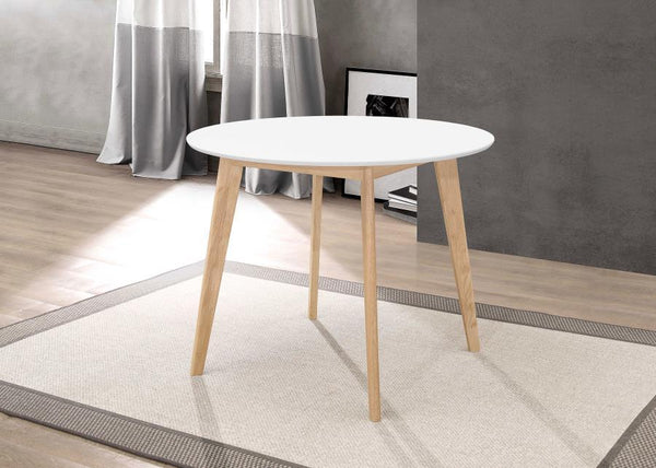 two-tone design. With an eye-catching blend of white and natural wood