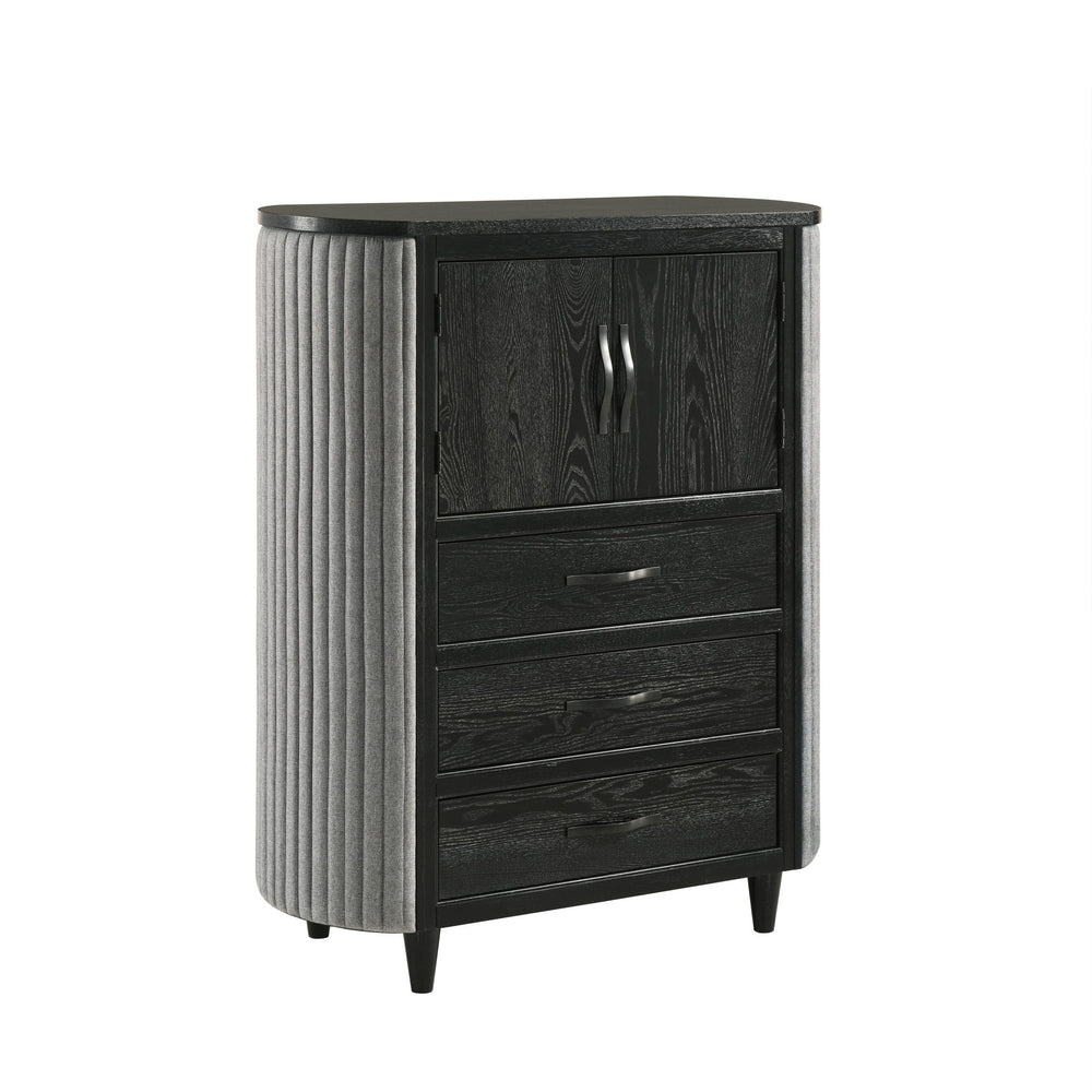 The Skyline Door Chest in Onyx blends bold design with functionality. Crafted from solid Rubberwood, engineered woods, and Ash Wood veneers, itâ€™s built to last with a modern, sophisticated look. The Onyx Black finish with gray glazing enhances the wood 