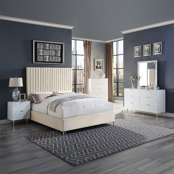 Edzia - Queen Bed - Beige Velvet