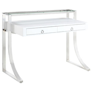 Add an edge of contemporary flair to any living space. This sleek, stylish writing desk exudes glamorous appeal. Its eye-catching frame is expertly crafted with a gracefully curved silhouette. Its gorgeous, glossy white surface blends appealingly with its