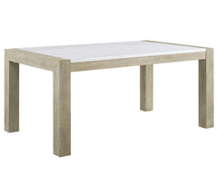 This dining set offers a clean, modern look with its sleek lines and neutral tones. The sturdy table with a genuine marble top is both stylish and timeless, paired with comfortable chairs and a matching bench that provide ample seating for family and frie