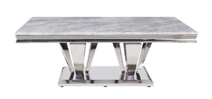 Satinka - Coffee Table - Light Gray Printed Faux Marble Top & Mirrored Silver