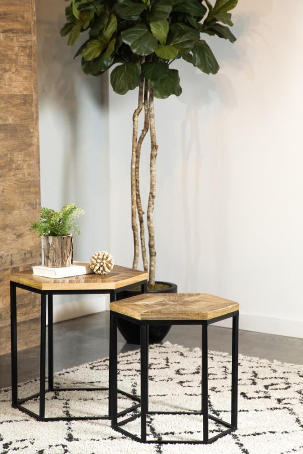  designed for both functionality and visual appeal. Featuring solid mango wood hexagonal tops