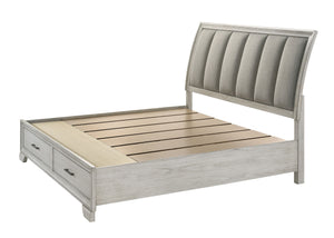  featuring a white mist finish that commands attention while maintaining a sense of warmth and coziness. The bed stands as the stunning centerpiece