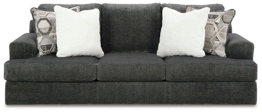 Craving casual refinement? This sofa has you covered. Its decidedly contemporary frame cradles sizable cushions in an ultra-soft neutral hue, lightening the mood in your living room with simple style and everyday comfort. Solid and geometric accent pillow
