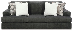 Craving casual refinement? This sofa has you covered. Its decidedly contemporary frame cradles sizable cushions in an ultra-soft neutral hue, lightening the mood in your living room with simple style and everyday comfort. Solid and geometric accent pillow