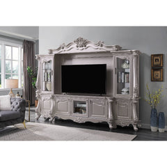 The Bently entertainment center is the perfect centerpiece for your media room. Gorgeous carved floral motifs and over-sized Queen Anne legs grace each part of this set. The TV stand easily accommodates a 70-inch panel TV. Coupled with the side piers, you