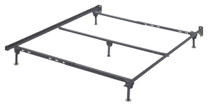 Sturdy metal bed frame supports queen mattresses and box springs. Bolts connect frame to most headboards.<br/><br/><b>Product Features</b><ul><li>Assembly required</li><li>Made of metal</li><li>Protective floor glides</li><li>Attaches to most queen headbo