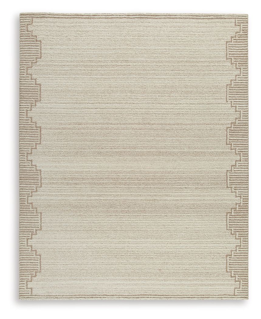 Dress up any floor with the tastefully approachable design of this rug. Its distinctive stepped border pattern, rendered in versatile neutrals, creates a subtly eye-catching look that brings modern elegance to any casual space. Crafted from wool with a ge