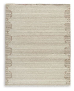 Dress up any floor with the tastefully approachable design of this rug. Its distinctive stepped border pattern, rendered in versatile neutrals, creates a subtly eye-catching look that brings modern elegance to any casual space. Crafted from wool with a ge