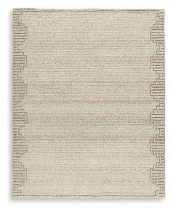 Dress up any floor with the tastefully approachable design of this rug. Its distinctive stepped border pattern, rendered in versatile neutrals, creates a subtly eye-catching look that brings modern elegance to any casual space. Crafted from wool with a ge