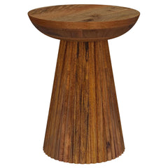 Fall in love with the incredible detail and depth of a modern wood side table. This gorgeous table features mango wood with a bowl top and pedestal base to create a chic, refined silhouette. It-'s adorned with scallop details on its conical pedestal, offe
